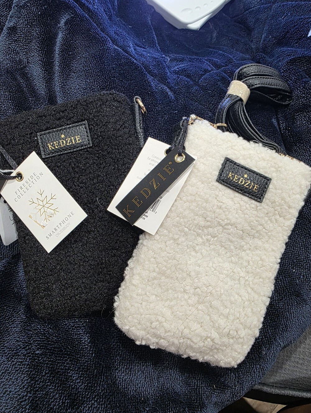 2 Matching Kedzie Sherpa Smartphone Crossbody Bag - Black & Cream